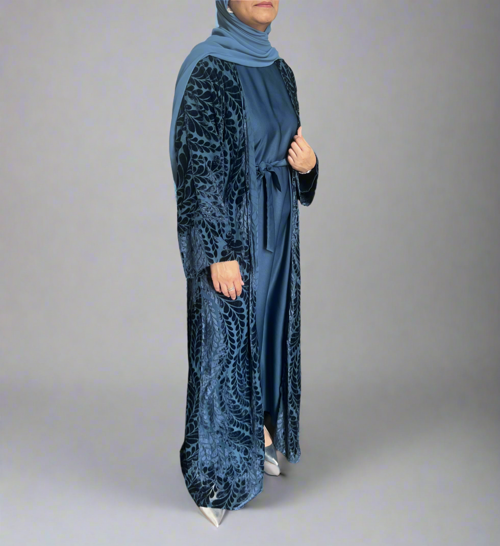 Velvet embossed abaya set