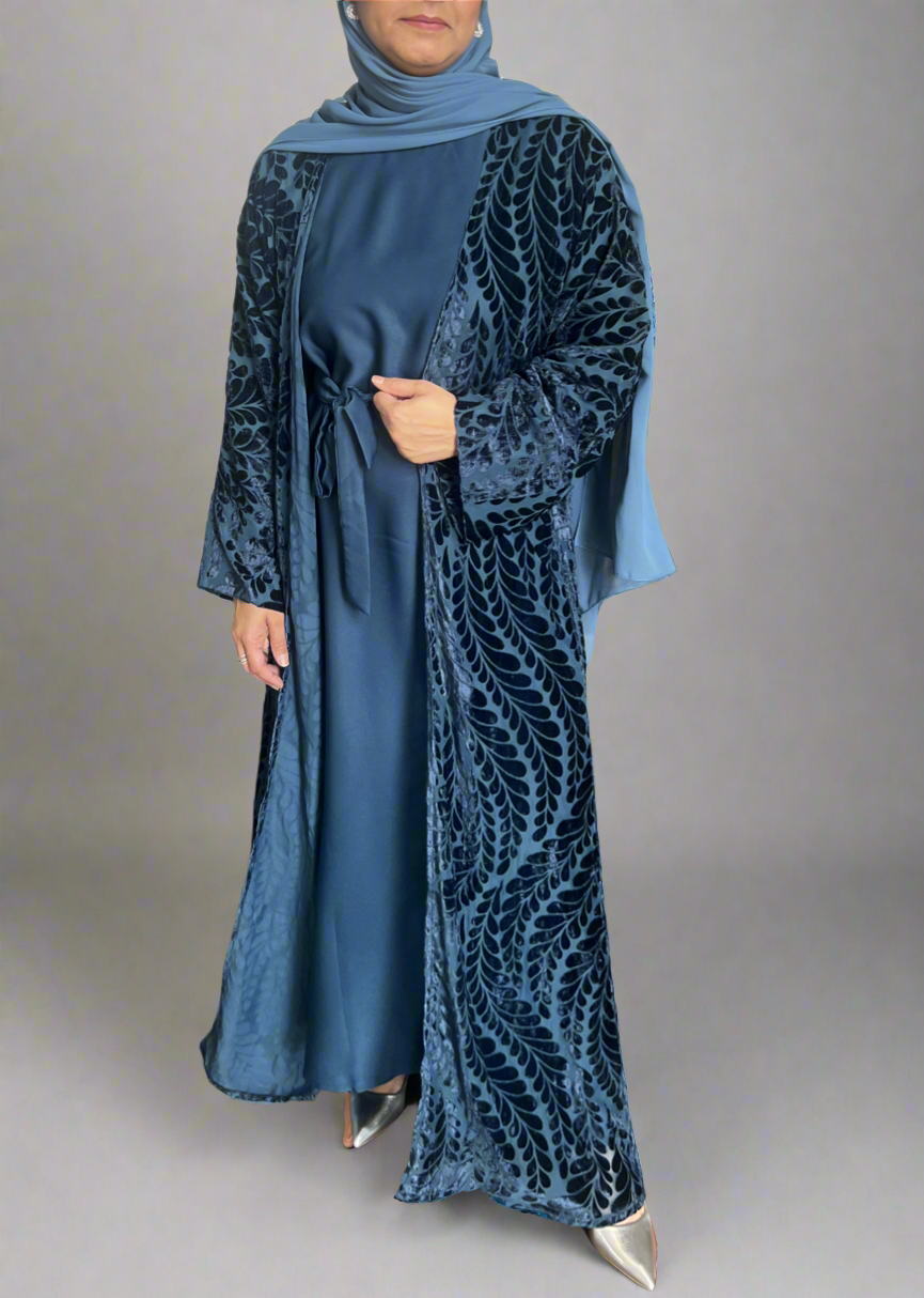 Velvet embossed abaya set