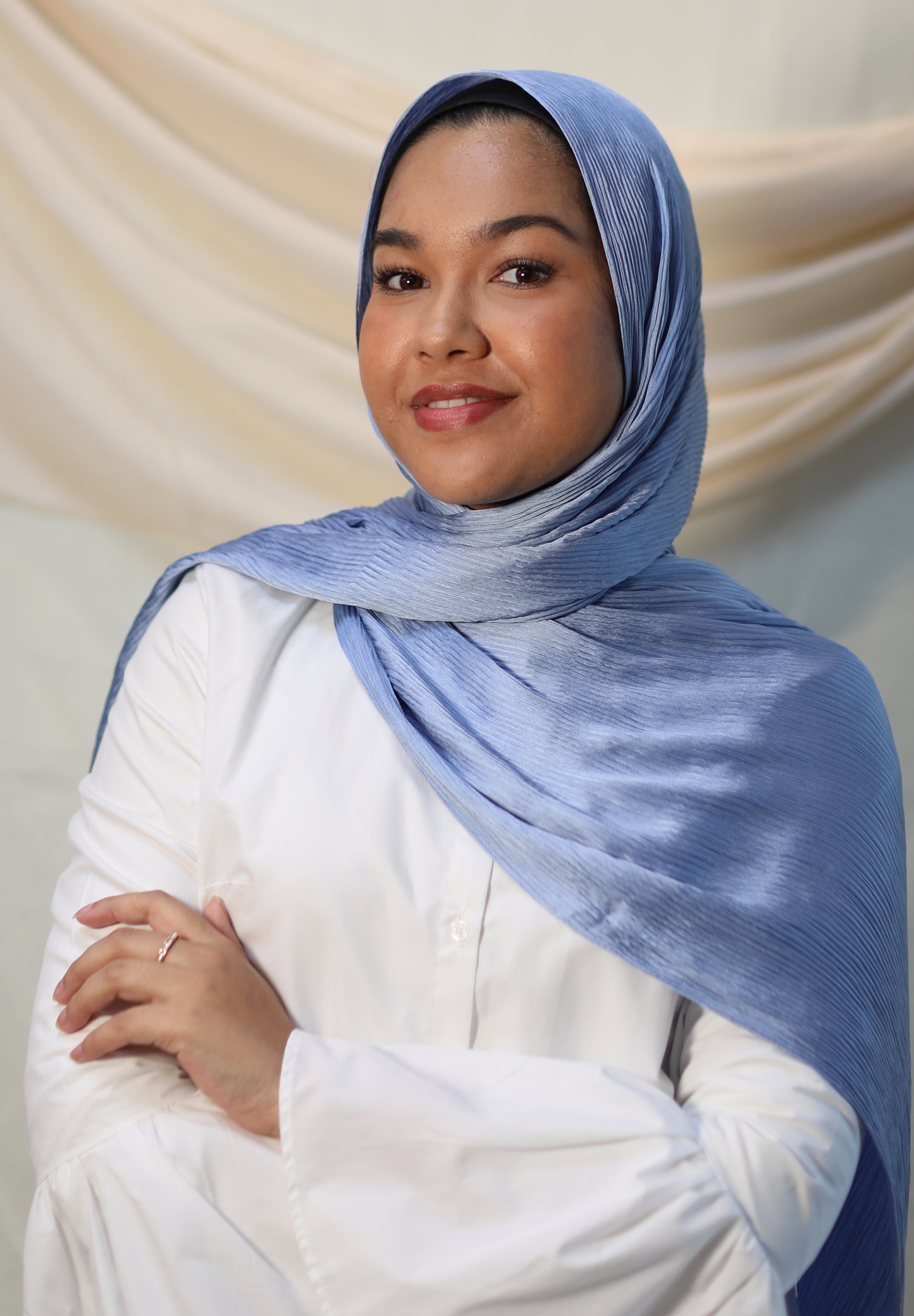 Ice Blue Pleated Silk