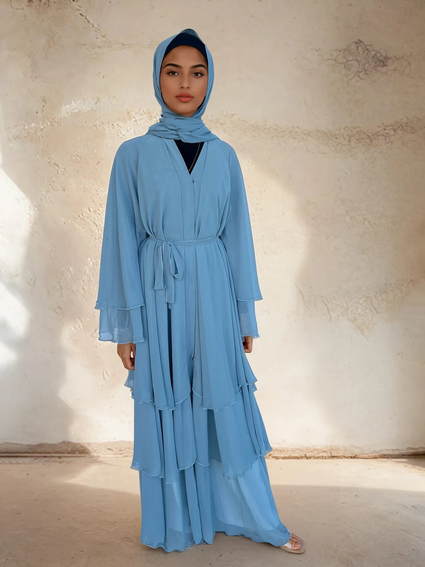 Chiffon Tiered Abaya Set