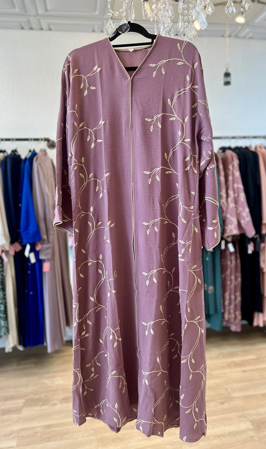 Dusty Mauve embroidered abaya