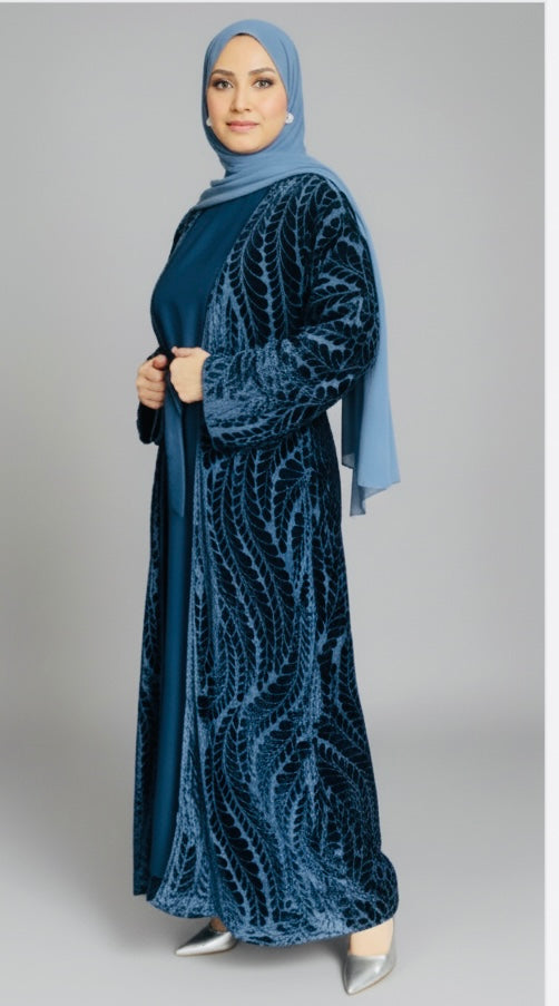 Velvet embossed abaya set